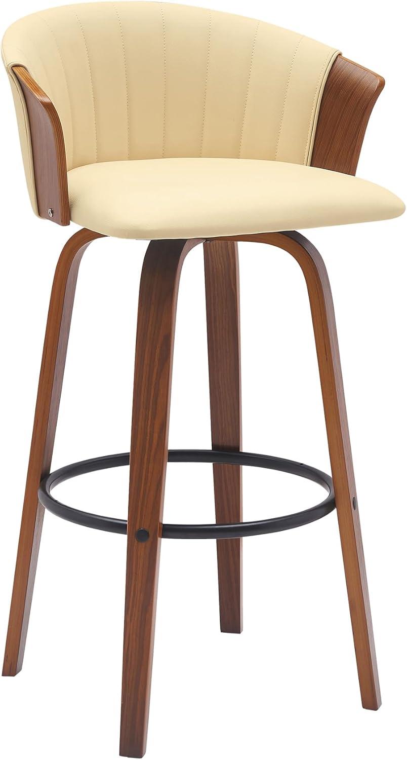 Diana 30" Swivel Walnut Wood Bar Stool in Cream Faux Leather