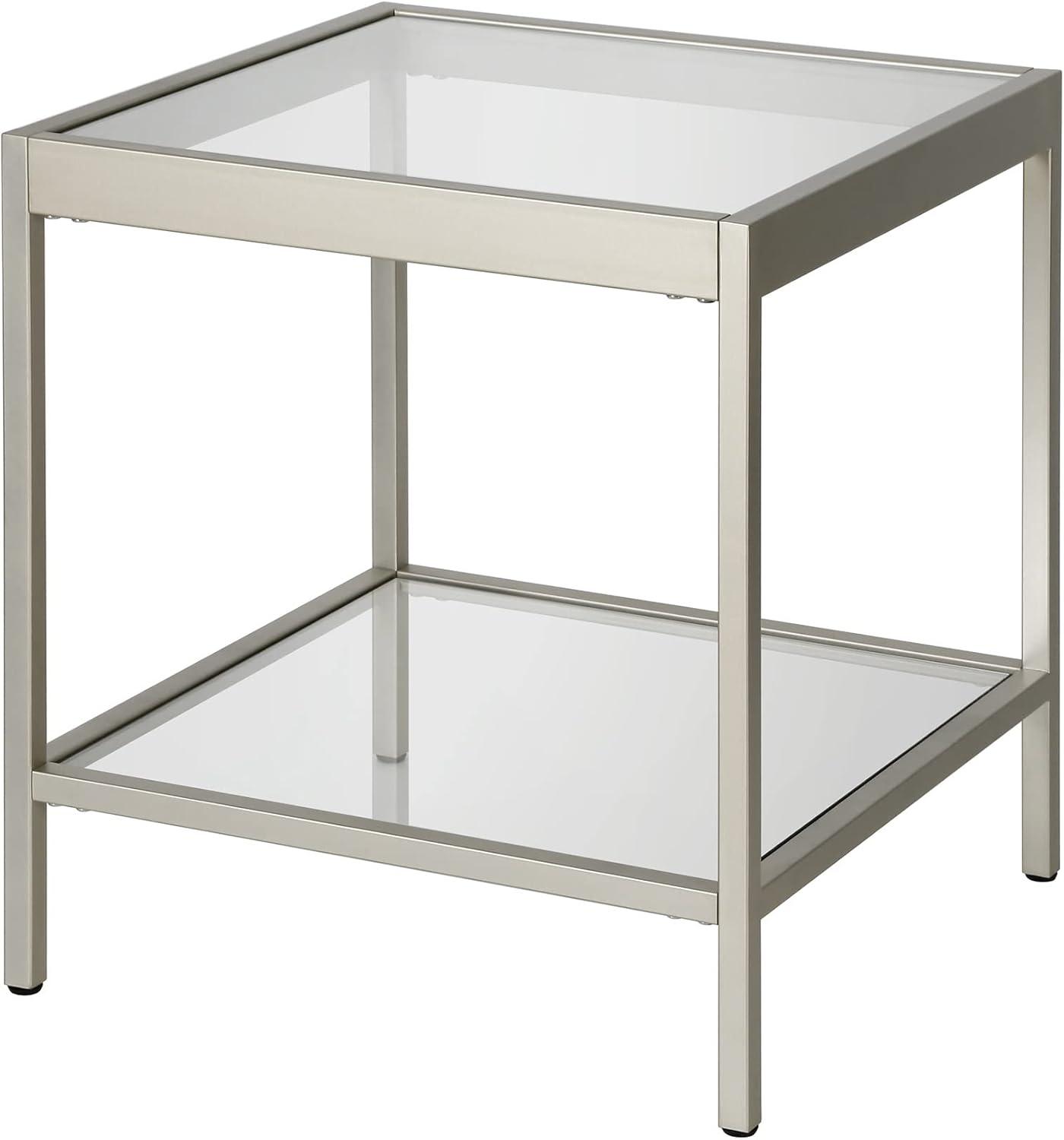 Sleek Nickel & Tempered Glass 20" Square Side Table