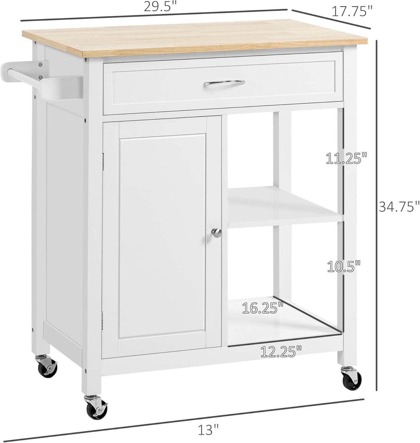 Kitchen Island Cart, Rolling Kitchen Island With Storage, Solid Wood Top, Drawer, For Dining Room, White