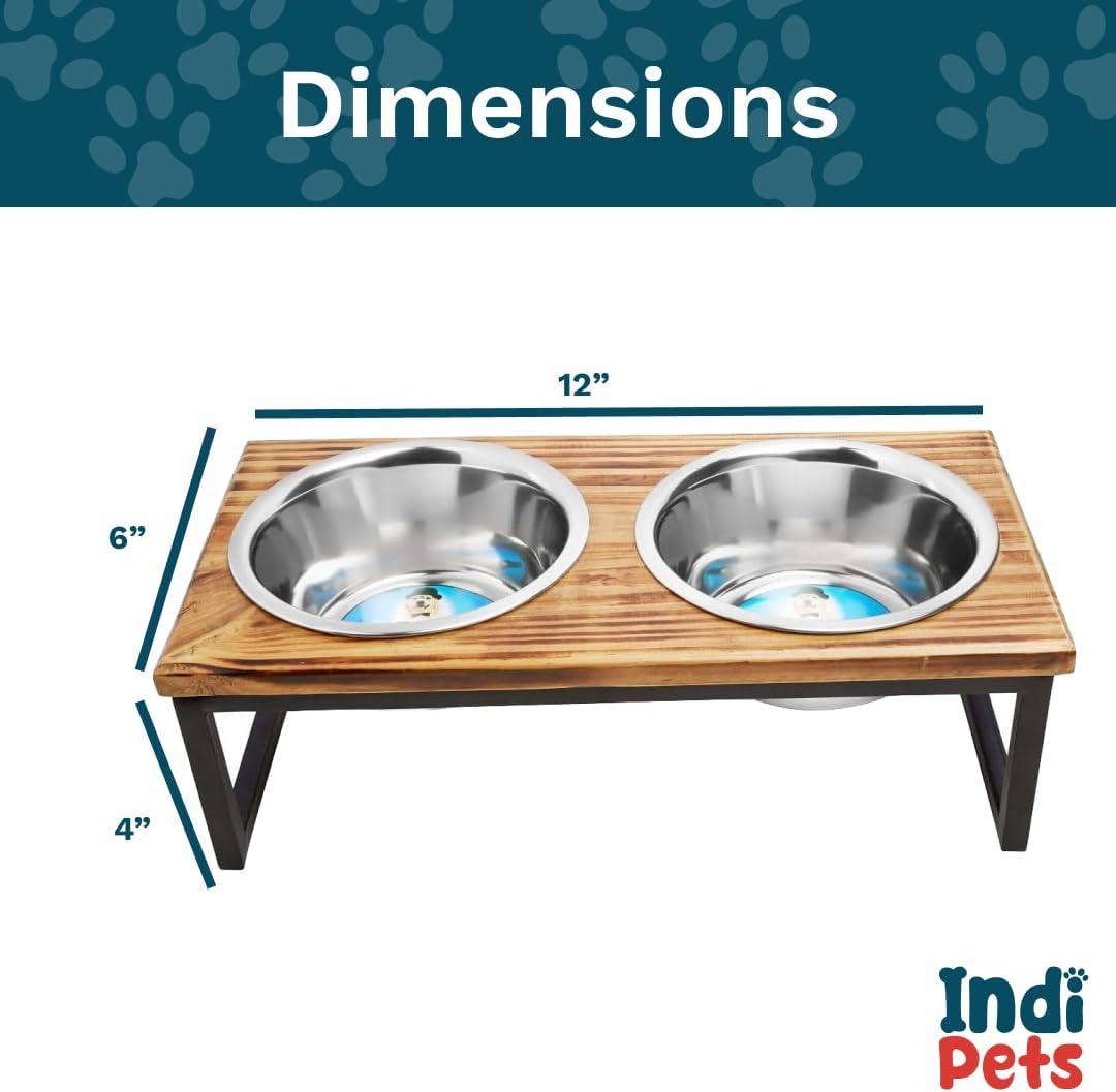 Indipets 90047 1 Pint Contemporary Wooden Elevated Feeded, Stainless Steel