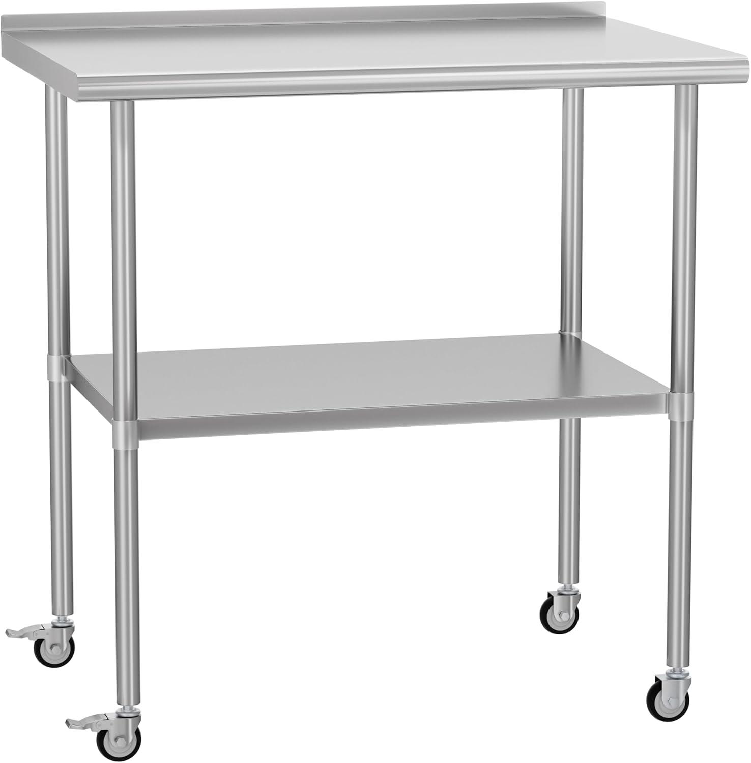 Sakiyr Stainless Steel Work Table, Heavy Duty Commercial Food Prep Table with Undershelf for Home Kitchen