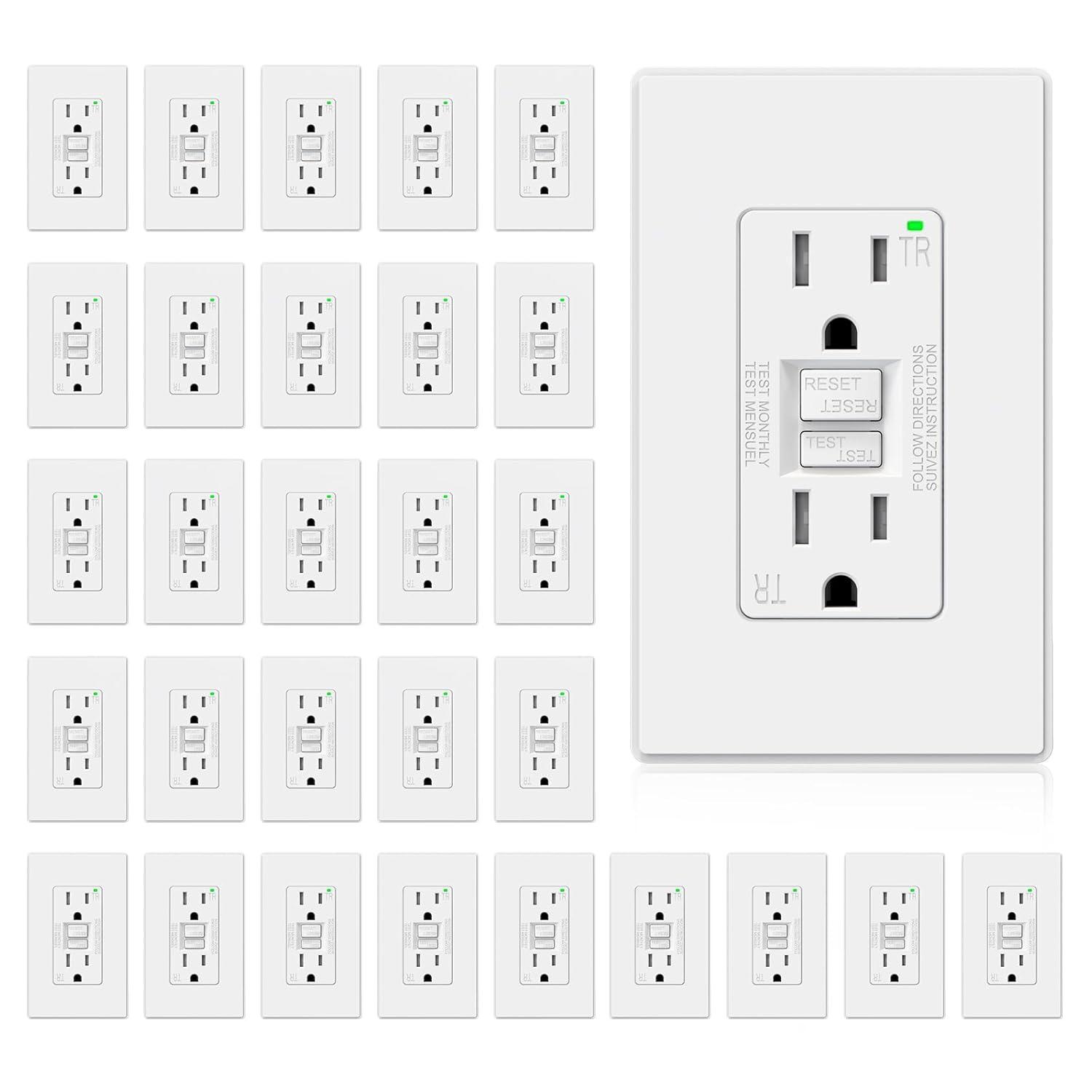 15amp Weather Resistant GFCI Outlet, Tamper Resistant GFI Receptacle with LED Indicator, Decor Wall Plate and Screws Included, ETL Certified, White 4 Pack