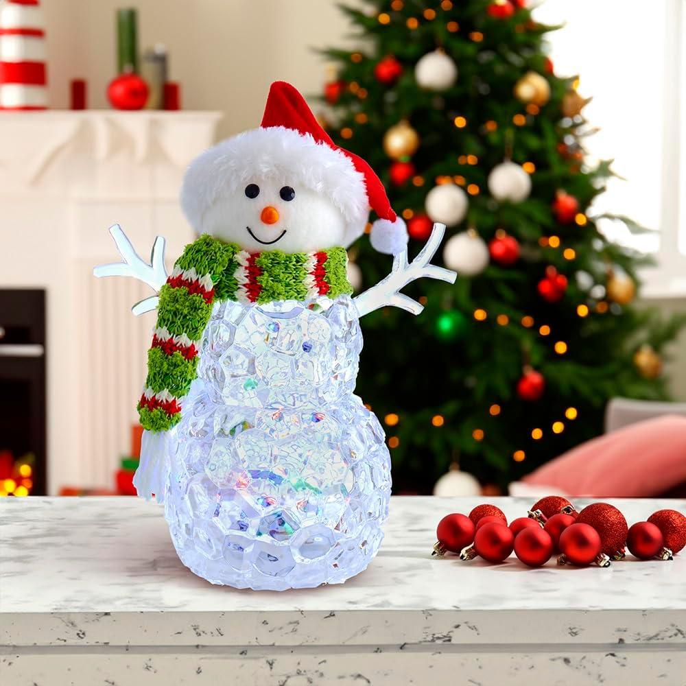 Illuminated Crystal Snowman Sculpture with Festive Accents