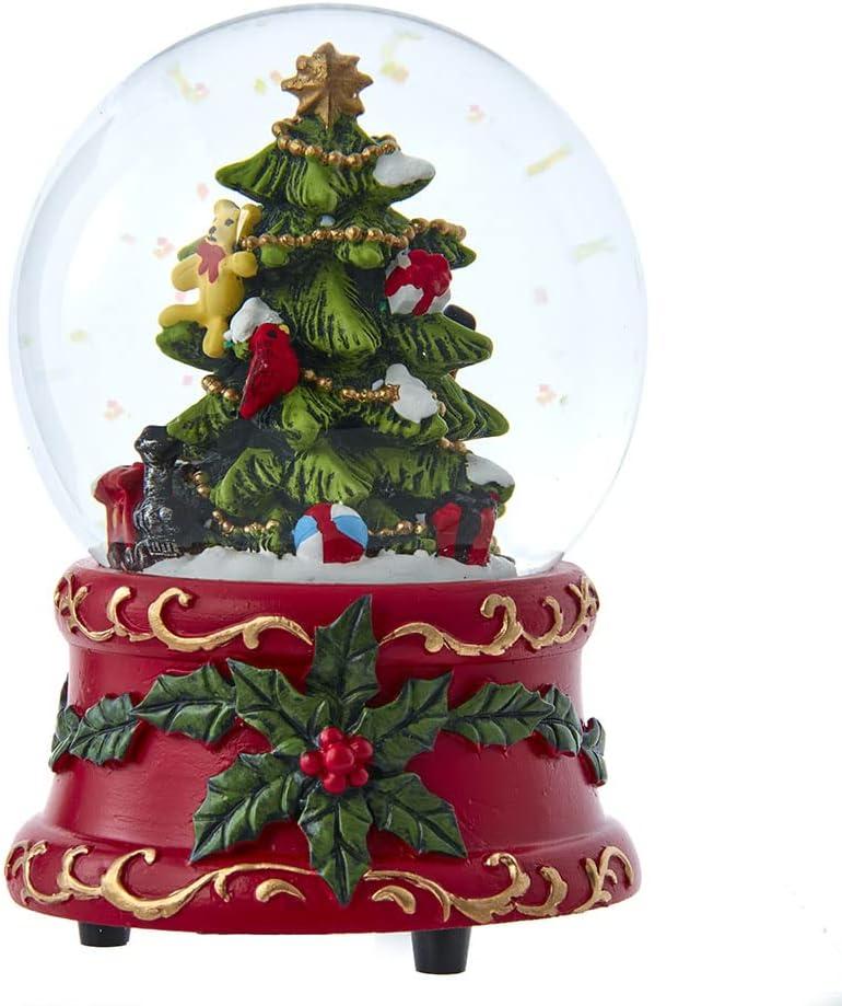 Festive Red and Green Musical Christmas Tree Water Globe