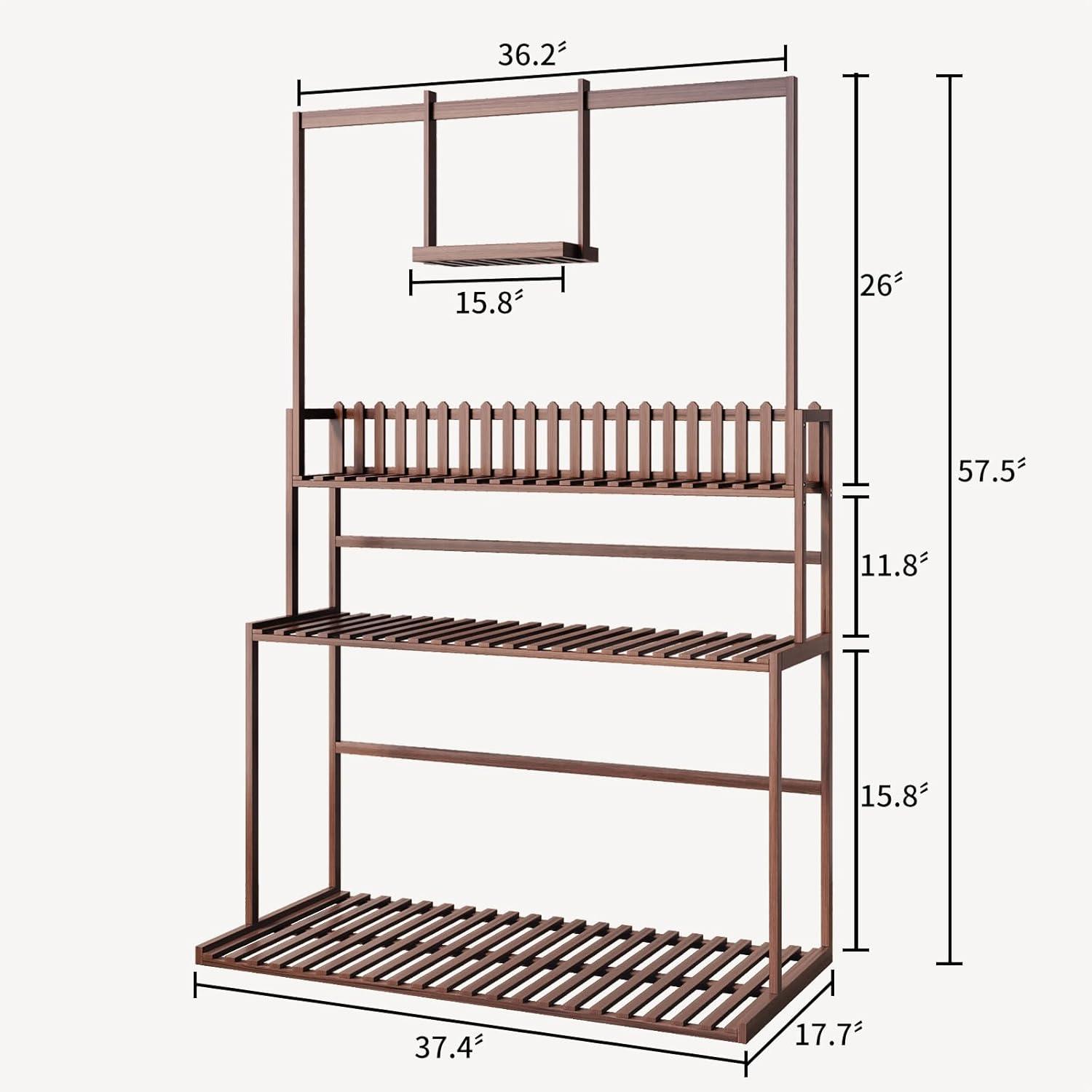 Natural Bamboo 3-Tier Hanging Plant Stand with Shelves