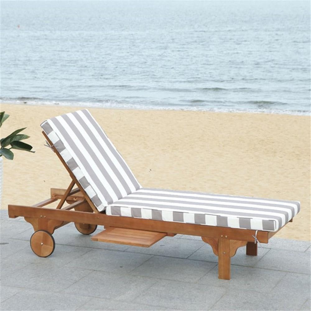 Newport Lounge Chair - Outdoor - PAT7022 - Natural/Grey Striped -Safavieh