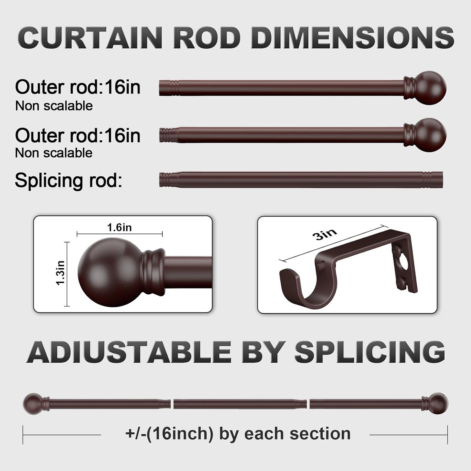 Bronze Curtain Rods for Bedroom with Brackets,5/8 Inch Diameter Small Window Curtain Rod 28 to 48 Inches,Easy Install Drapery Rods