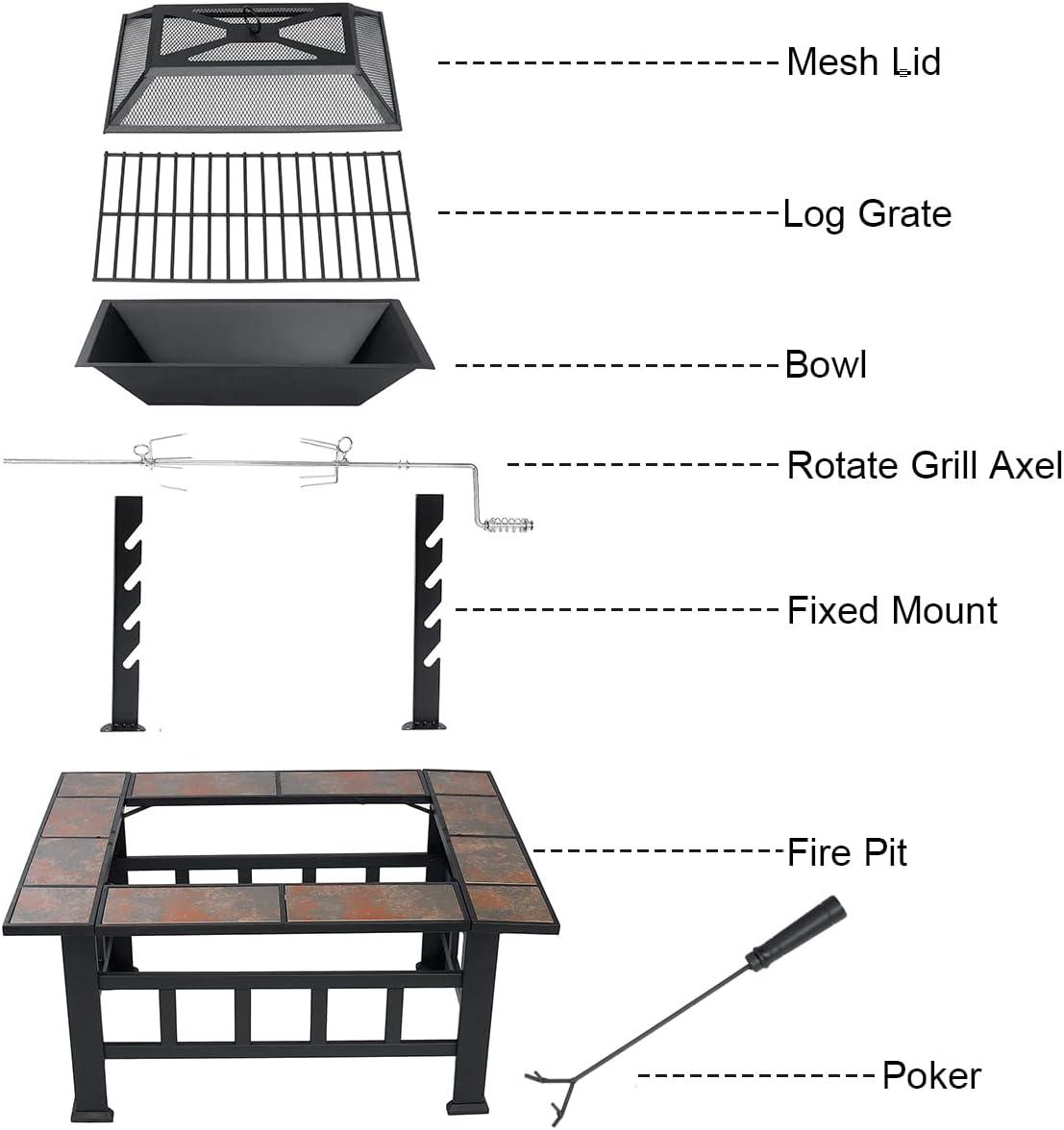 SINGLYFIRE 37 Inch Large Fire Pit with Ceramic Table & BBQ Grill for Backyard Garden