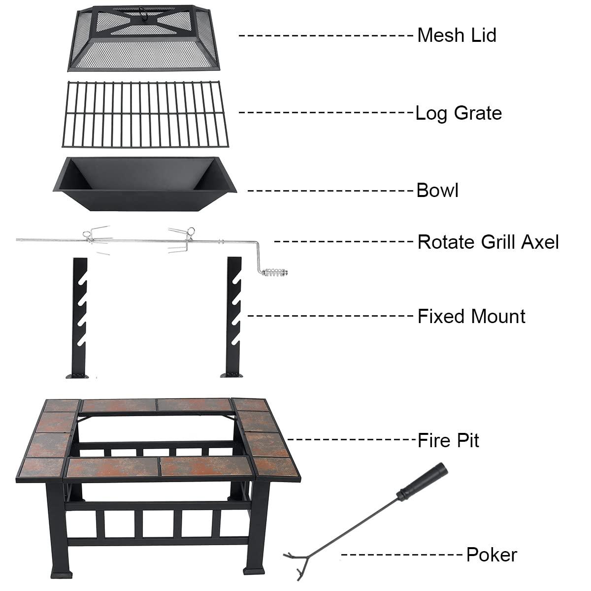SINGLYFIRE 37 Inch Large Fire Pit with Ceramic Table & BBQ Grill for Backyard Garden