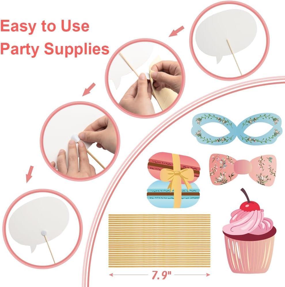 25Pcs Tea Party Photo Booth Props Kit DIY Teacup,Teapot Theme Selfie Props Garden Decorations Tea Party Decor for Girl Women Birthday Home Decor