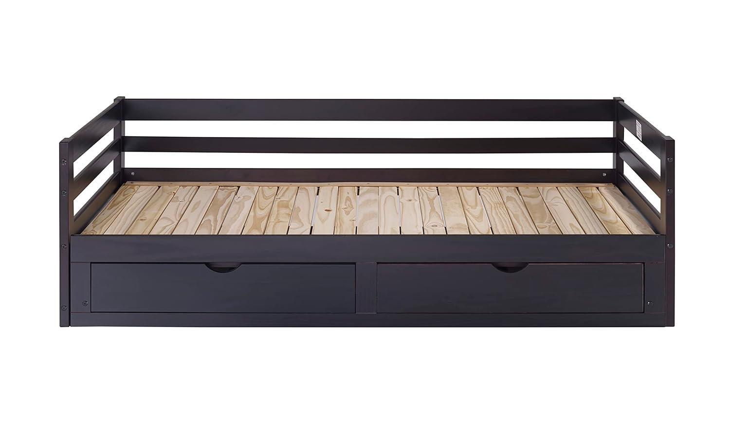 Alaterre Furniture Jasper Twin to King Extending Day Bed with Storage Drawers, Espresso