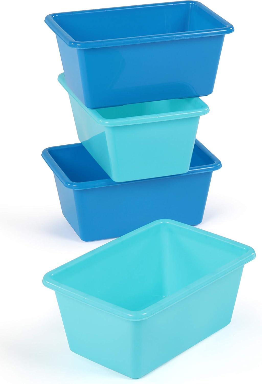 Navy and Teal Stackable Plastic Kids Storage Bins, Set of 4