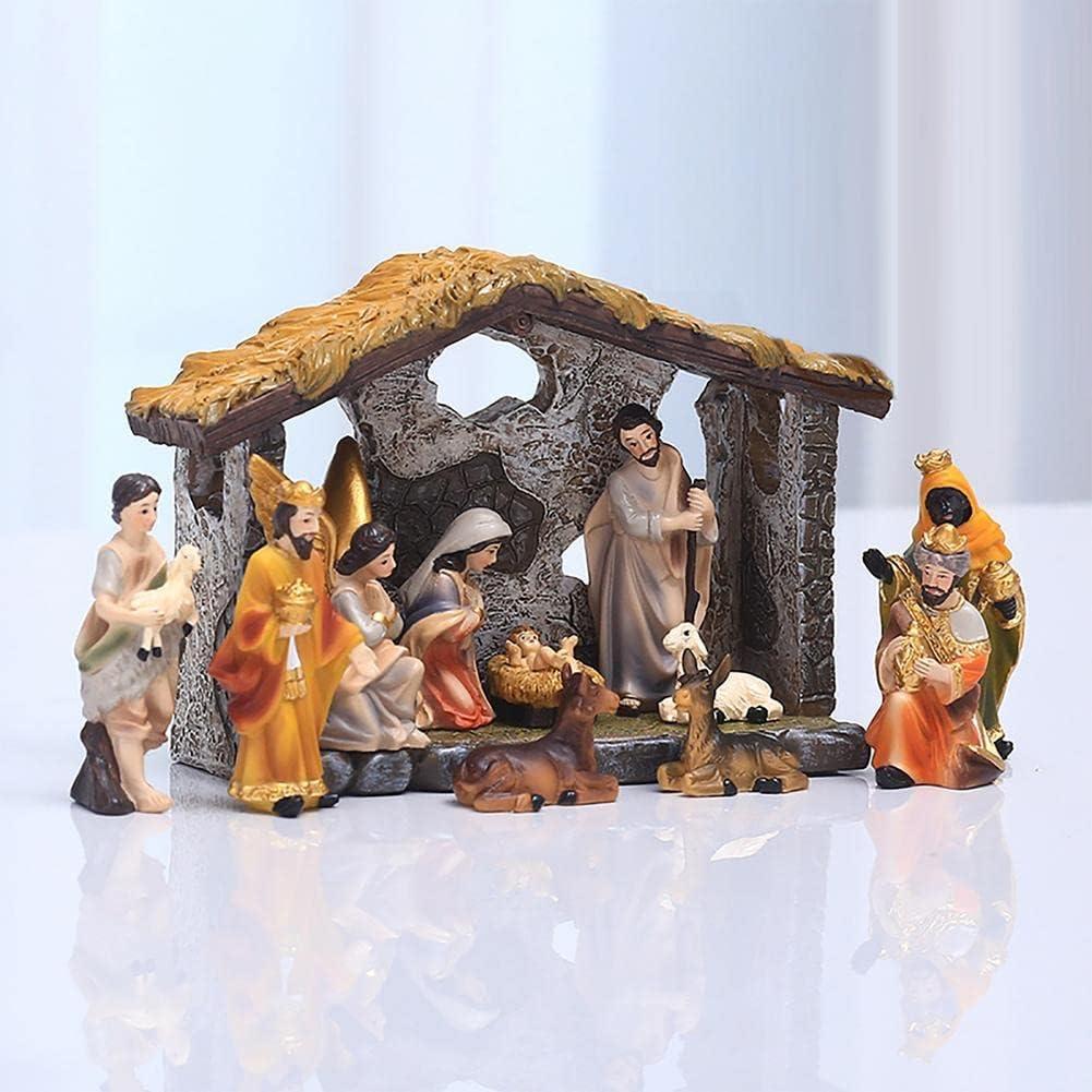 vebyrgF Christmas Nativity Scene Hand Painted Sculpted Collectable Table Ornament Nativity Sets For Christmas Indoor Manger Scene