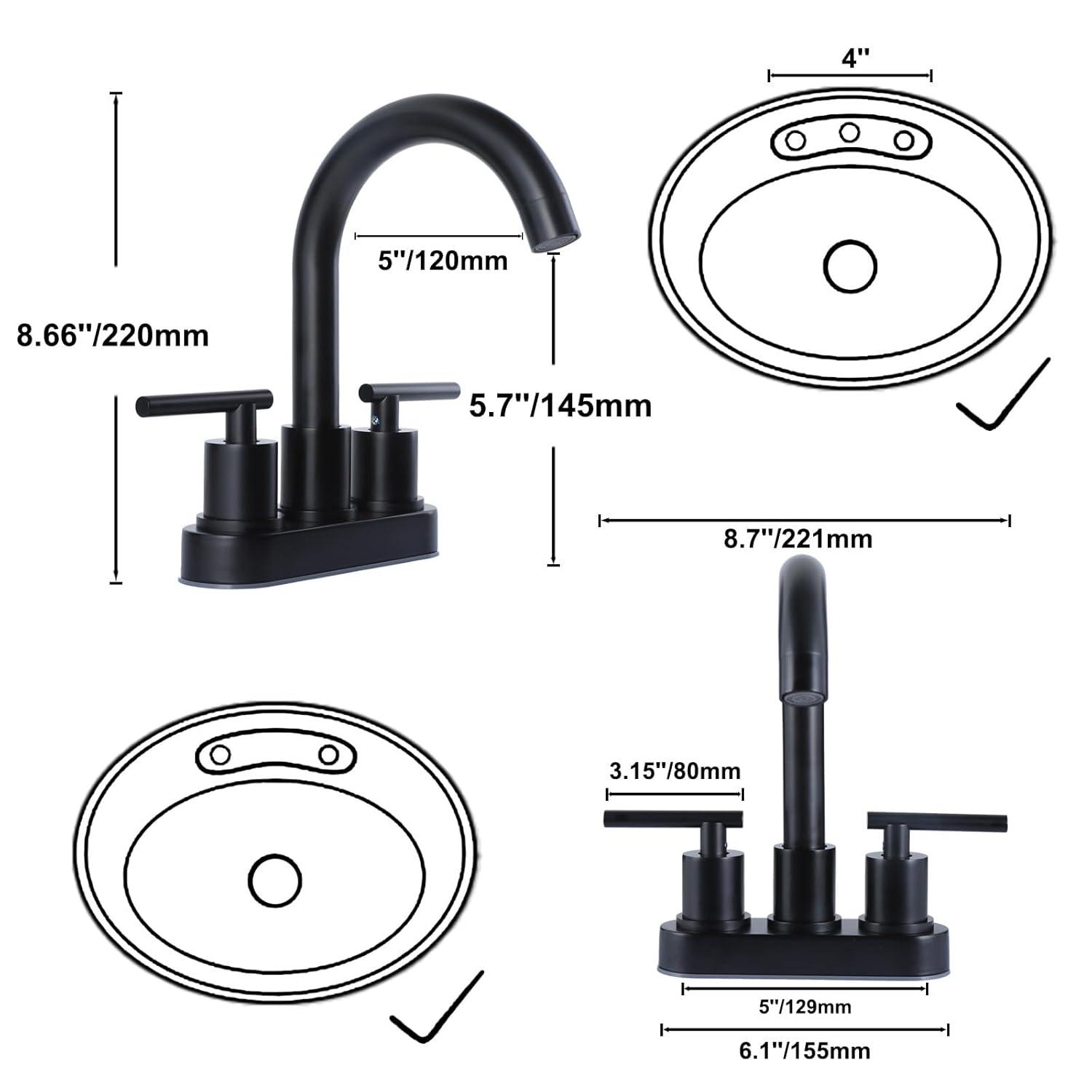 Brushed Nickel Bathroom Faucet, 2-Handle Lead-Free 360° Swivel High-Arc Spout 4 Inch Centerset Bath Lavatory Vanity Sink Faucets Set for Sinks with Drain & Water Hoses, VABM80008L