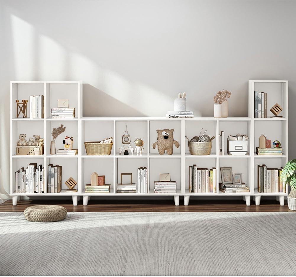 IOTXY Open Cube Low Bookcase - 2-Tier Freestanding Storage Display Cabinet Organizer with Legs for Home Office, 6-Cubes Open Shelf Short Bookshelf, White