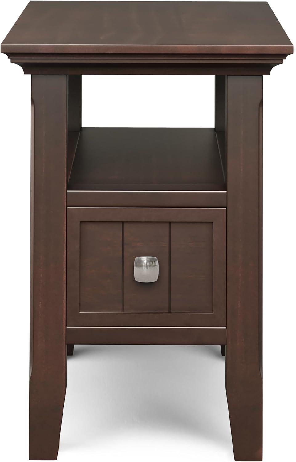 Simpli Home Acadian SOLID WOOD 14 inch Wide Narrow Side Table with Drawer in Brunette Brown