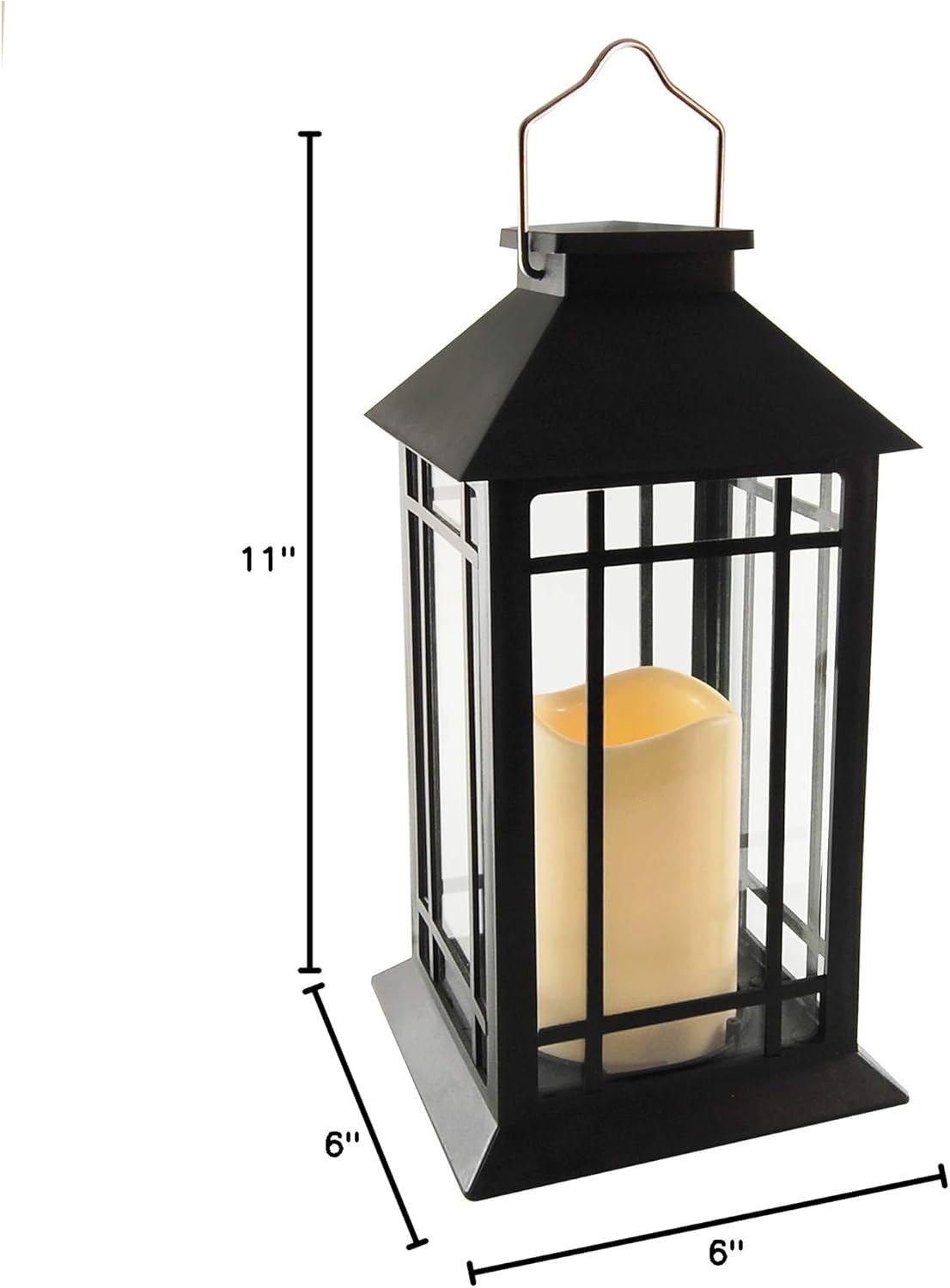 Black Solar Powered Hanging LED Lantern with Flickering Candle