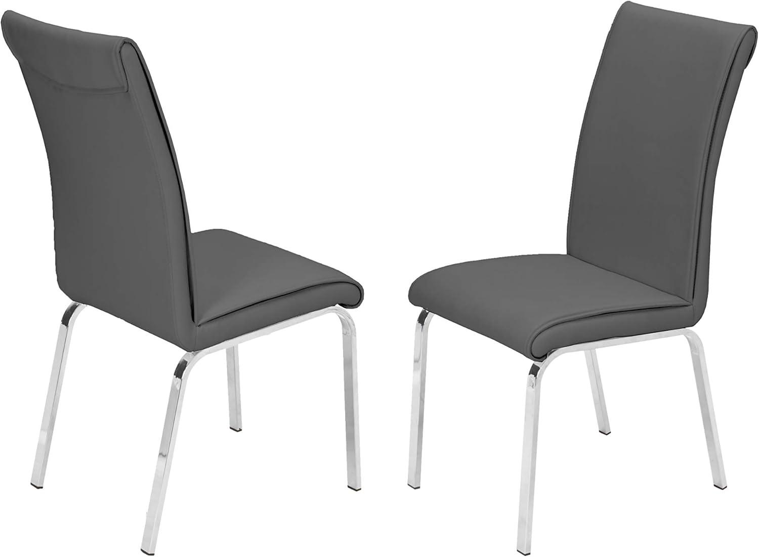 Dark Gray Faux Leather Chairs with Silver Stainless Steel Base (Set of 2)