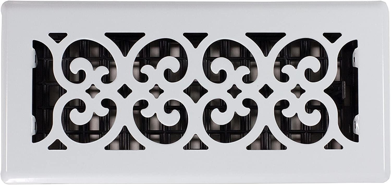 Decor Grates FS410-WH Scroll Metal Floor Register, White, 4-Inch by 10-Inch