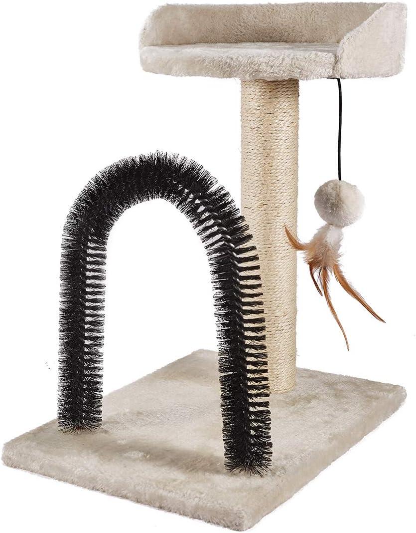 Beige Sisal Cat Scratching Post with Grooming Arch and Toys