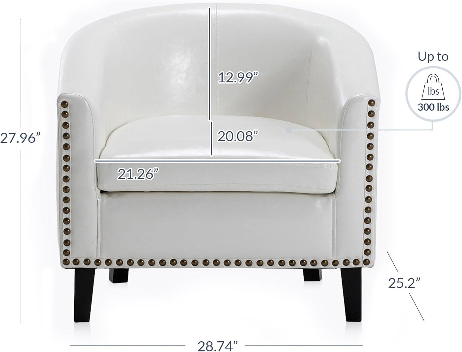 BELLEZE Modern Tub Barrel Faux Leather Accent Chair - Kyara (White)