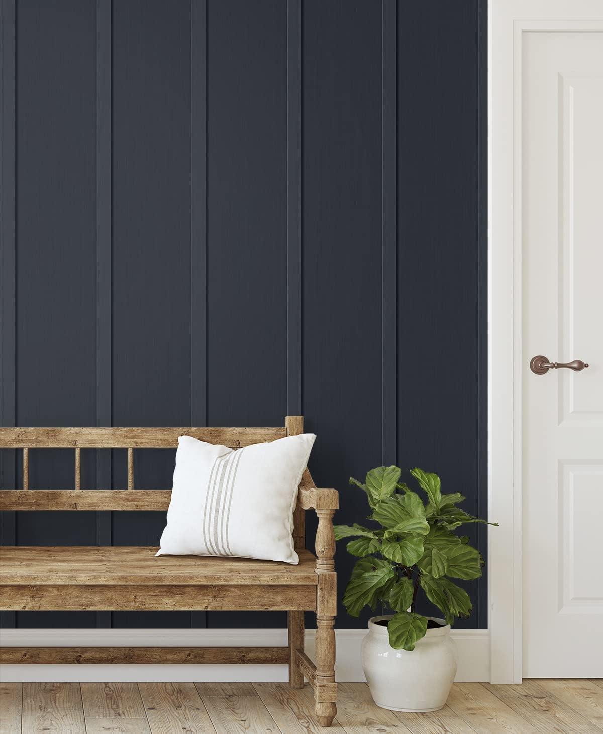 Seabrook Designs  Faux Board & Batten Prepasted Wallpaper 20.5 in. W x 33 ft. L - Dark Blue