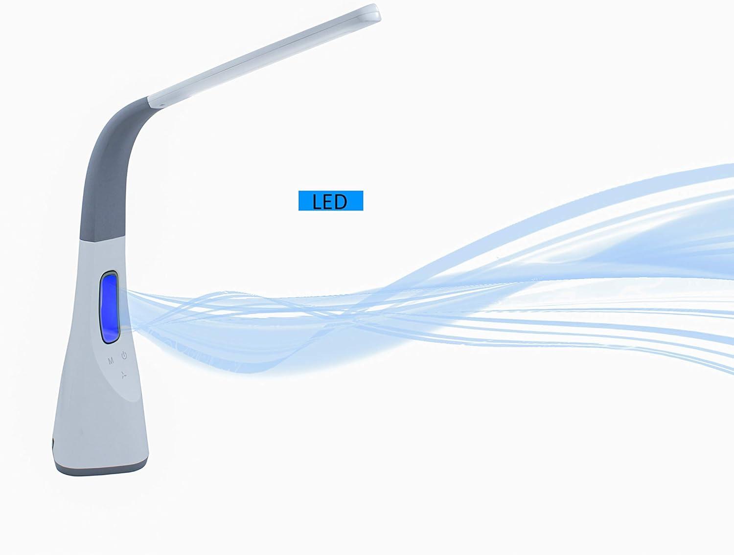 Artiva USA LED811108WFU Oxford Adjustable LED Desk lamp with Bladeless Fan & USB Charger, White/Gray