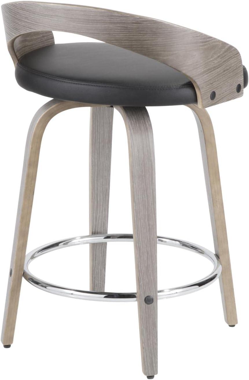 Grotto Mid-Century Modern Counter Stool with Light Grey Wood and Black Faux Leather by LumiSource - Set of 2