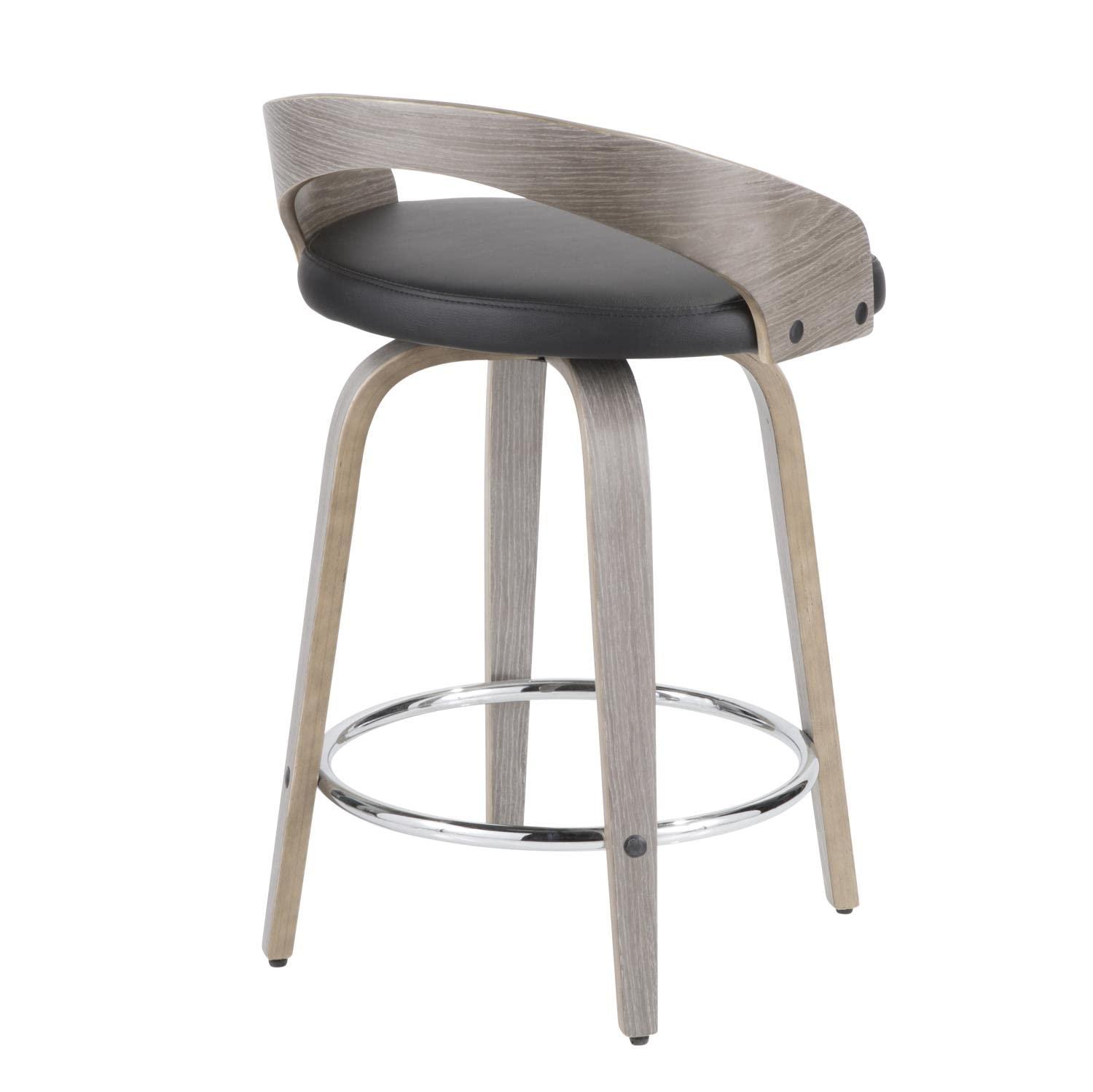 Grotto 29.5" Mid-Century Modern Black Swivel Counter Stool - Set of 2