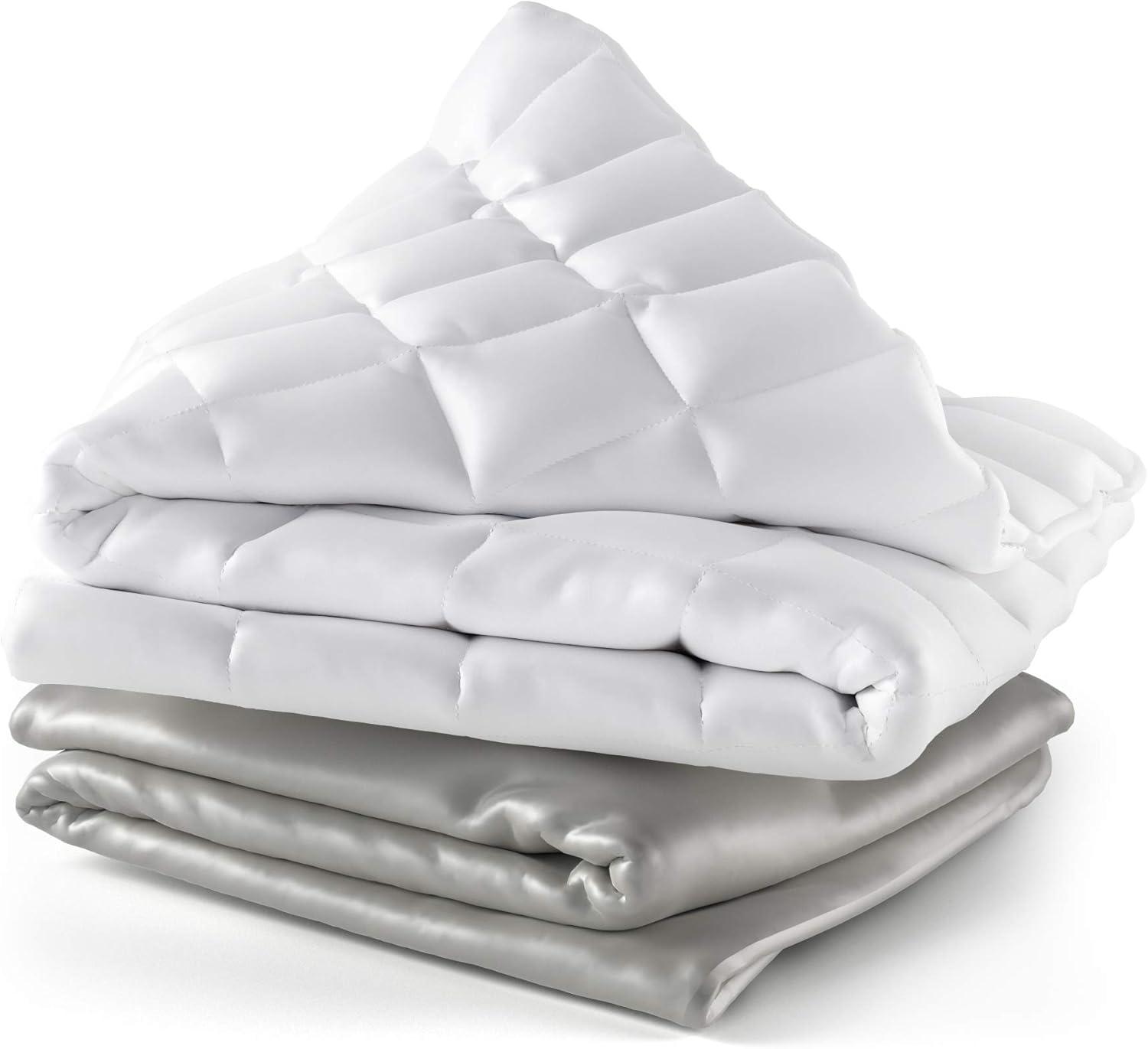 Queen Size Cooling White and Gray Bamboo Weighted Blanket