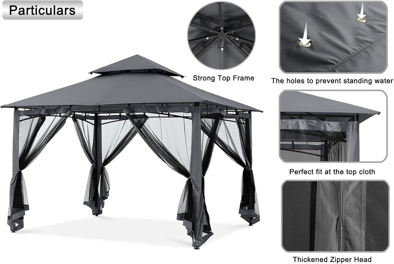 Dark Gray 8x8 Outdoor Gazebo with Steel Frame and Netting