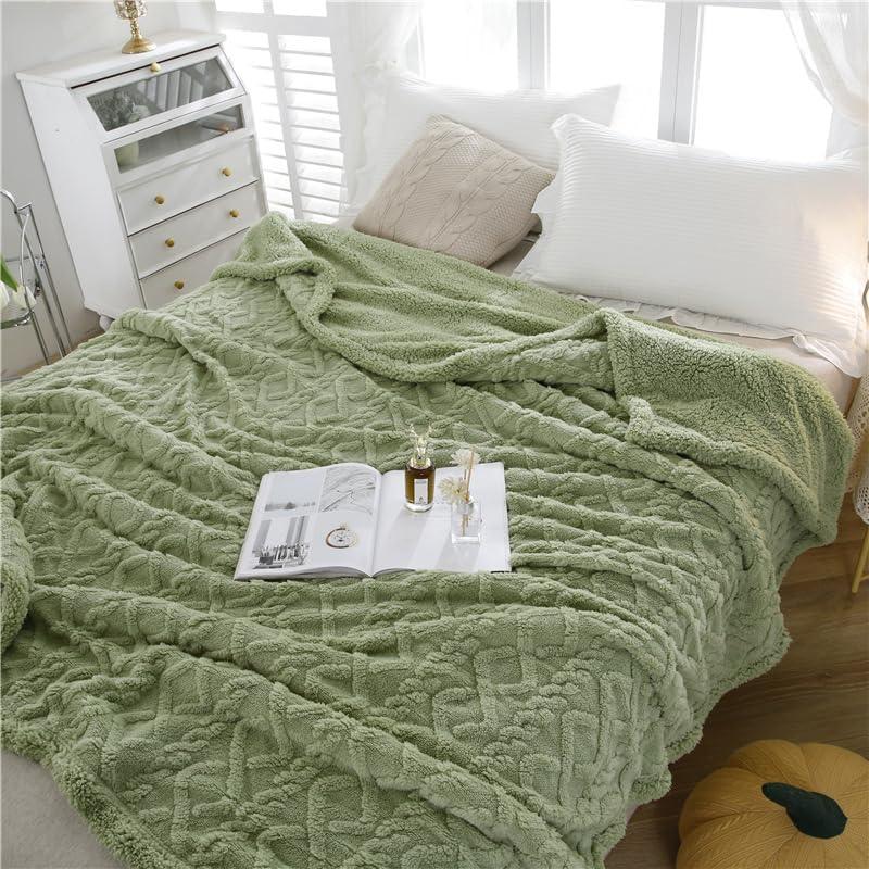 Sage Green Sherpa Fleece Reversible Throw Blanket 80" x 60"