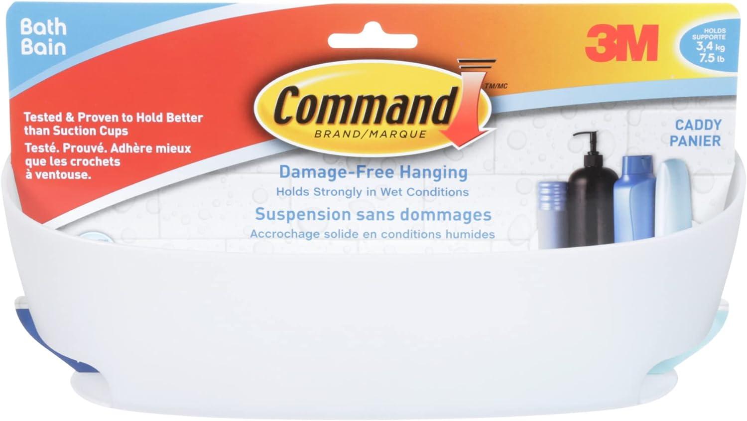 Command Shower Caddy White: Bathroom Organizer with Suction, Plastic Storage Shelf