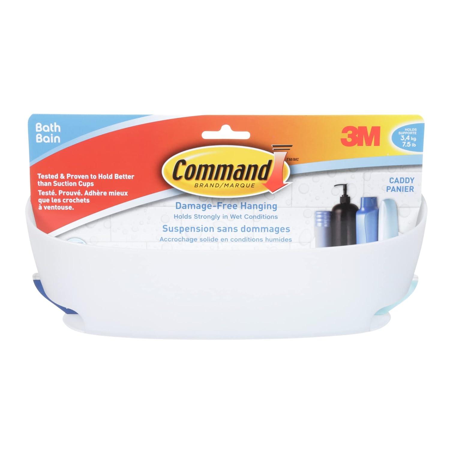 Command Shower Caddy White: Bathroom Organizer with Suction, Plastic Storage Shelf