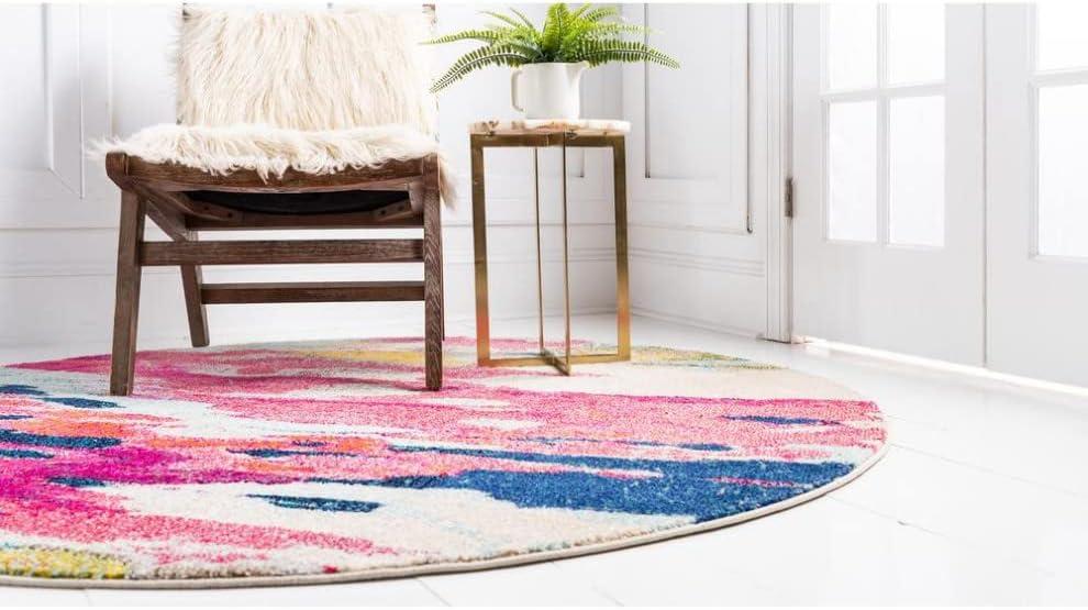 Unique Loom Estrella Collection Area Rug - Laurnell (6' 1" Round Pink/Orange)