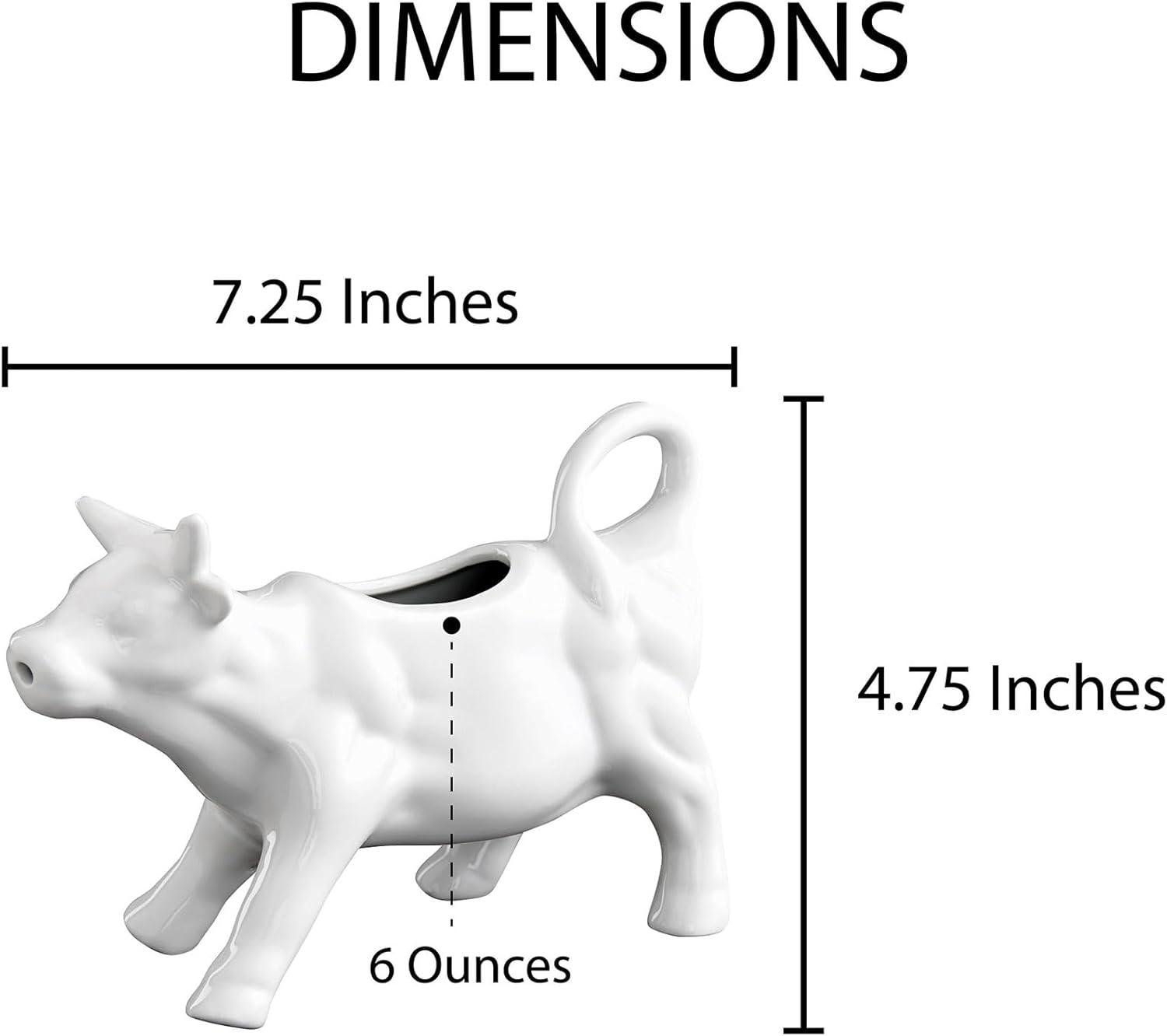 White Porcelain Cow Milk Creamer with Handle, 6-Ounce