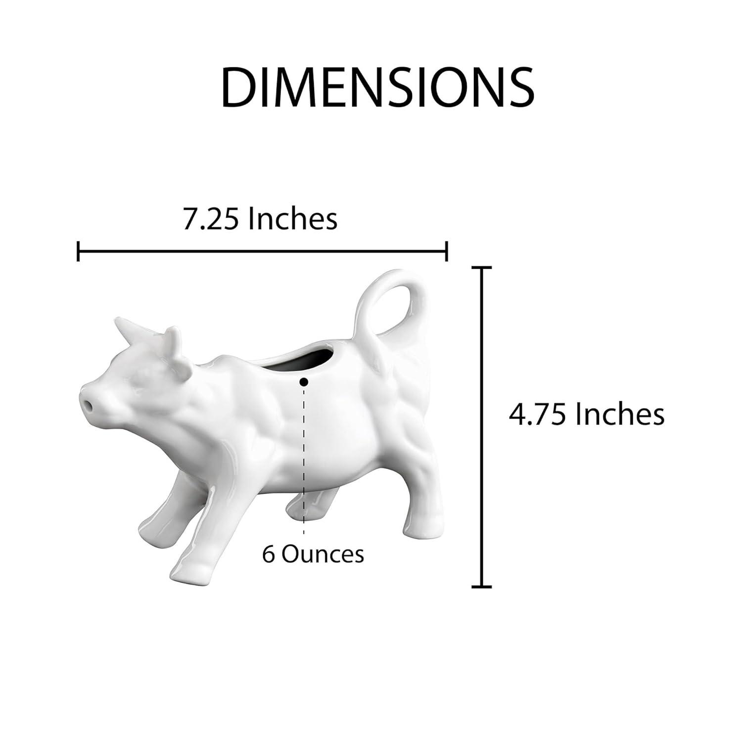 White Porcelain Cow Milk Creamer with Handle, 6-Ounce