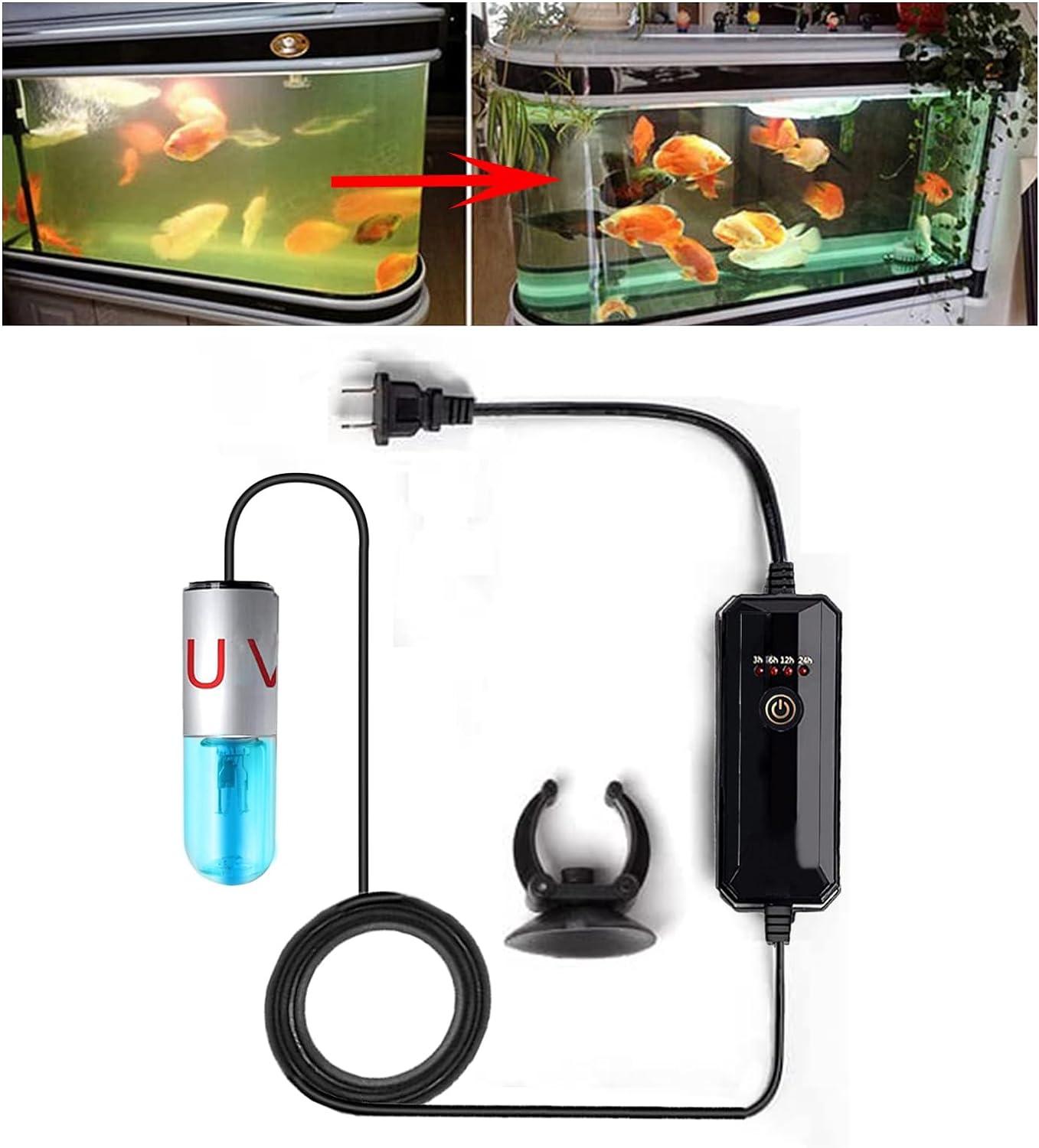 Mini 3W Timer Aquarium &UV-C Water Clean Light Aquarium Algae Clean Light Water Green Clean Fish Tank Water Clean Lamp for Sump Pond Filter Tank