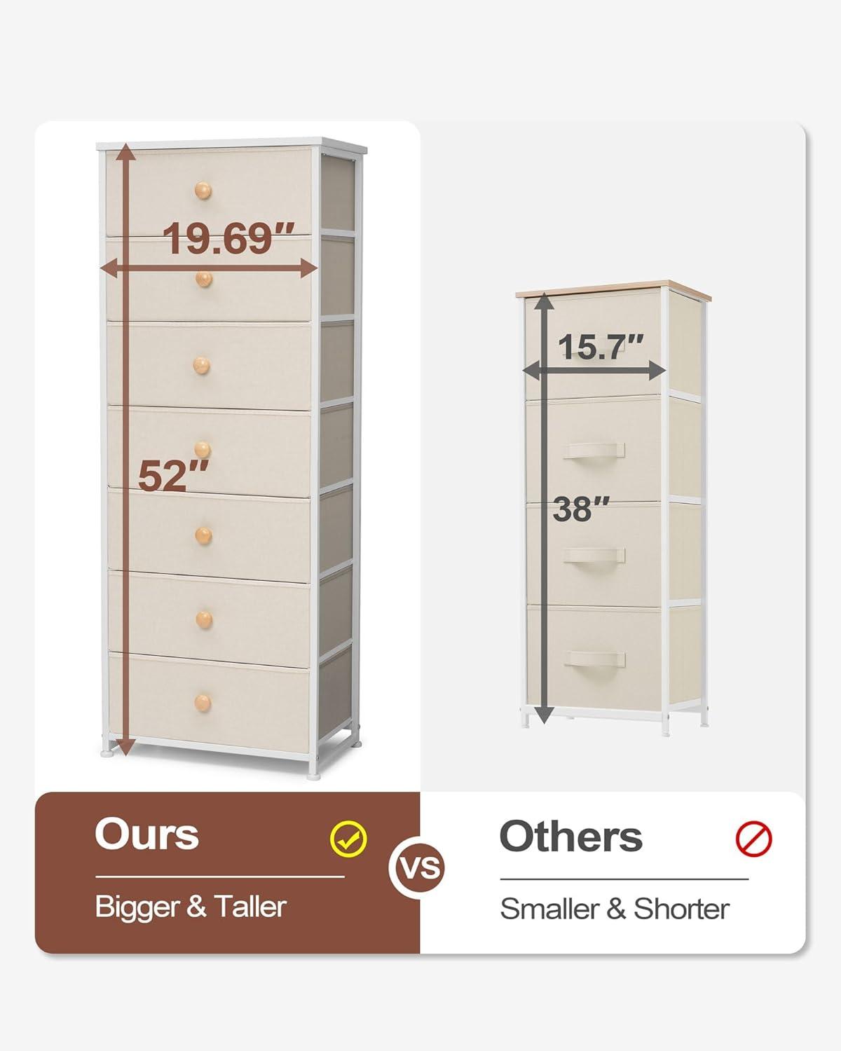 Crestlive Products 7 Drawers dresser for bedroom Chest Furniture Storage Tower Organizer Unit for Bedroom Beige