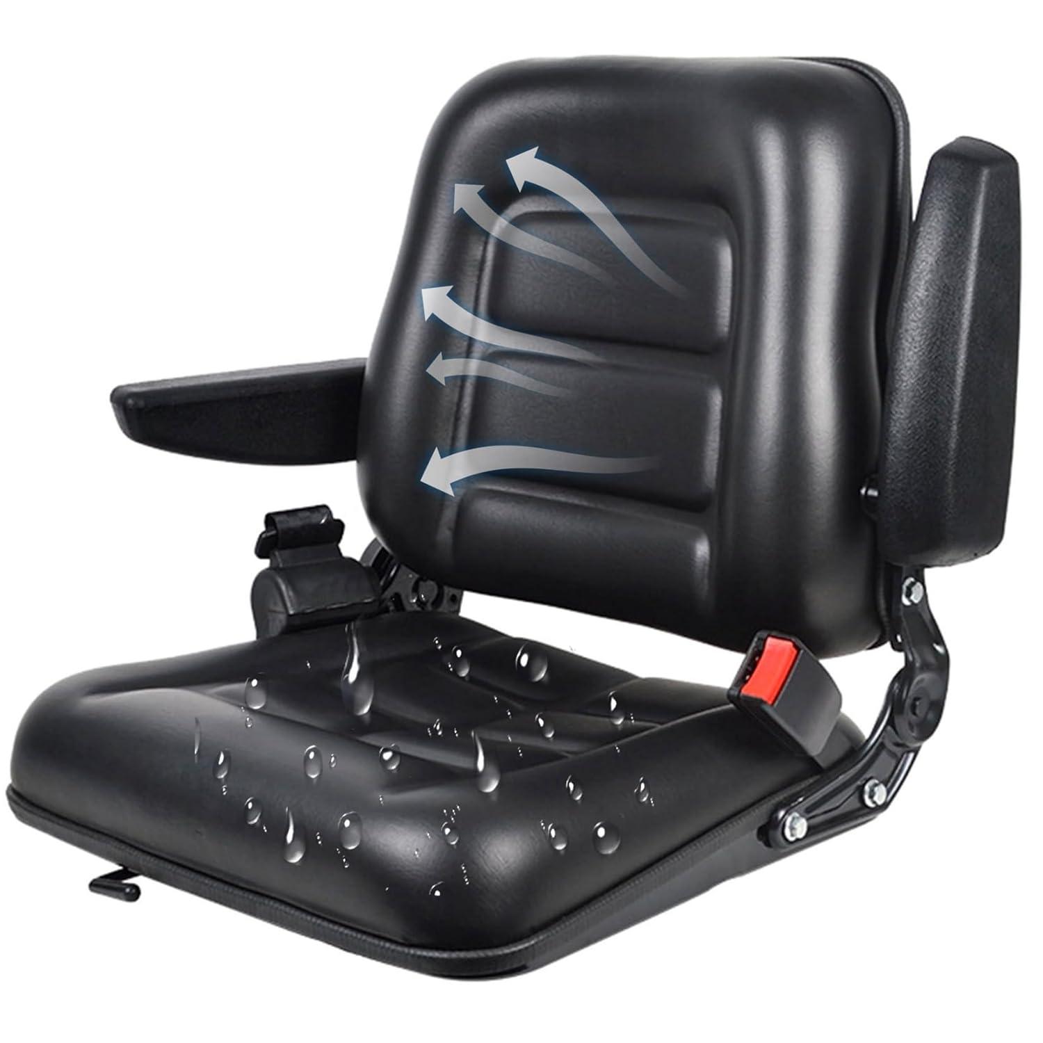 Black Adjustable PVC Forklift and Tractor Seat with Armrests