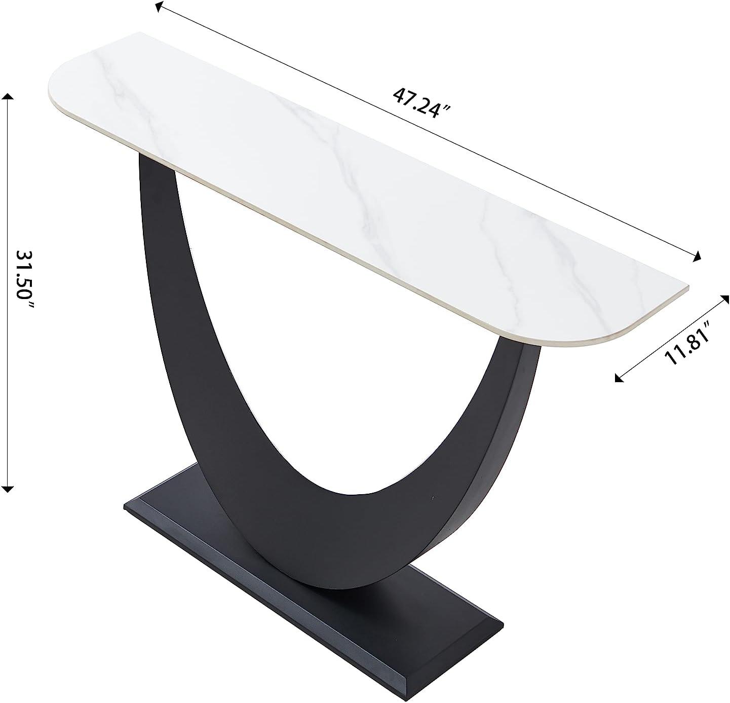 47'' Black and White Sintered Stone Console Table with Metal Base