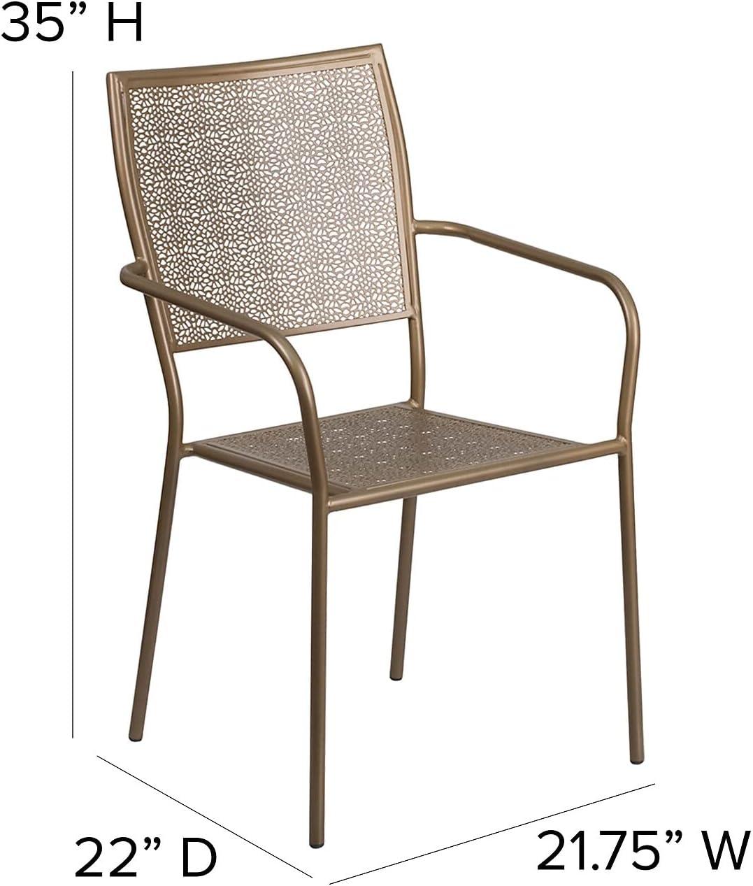 Flash Furniture Commercial Grade Indoor-Outdoor Steel Patio Arm Chair with Square Back