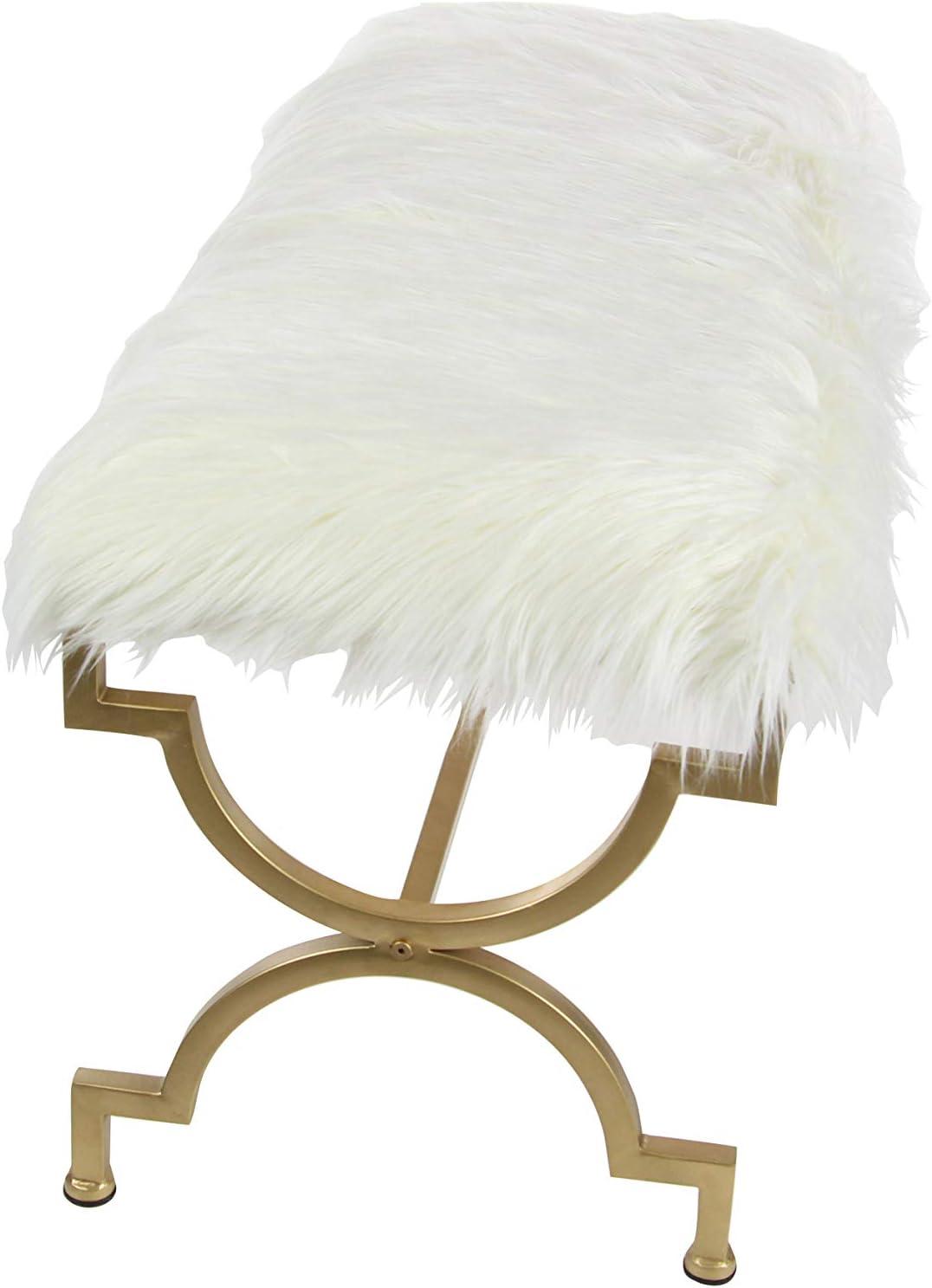 Faux Fur Cushion Bench White - Olivia & May: Chic Entryway Seating, 2-Person Metal Frame