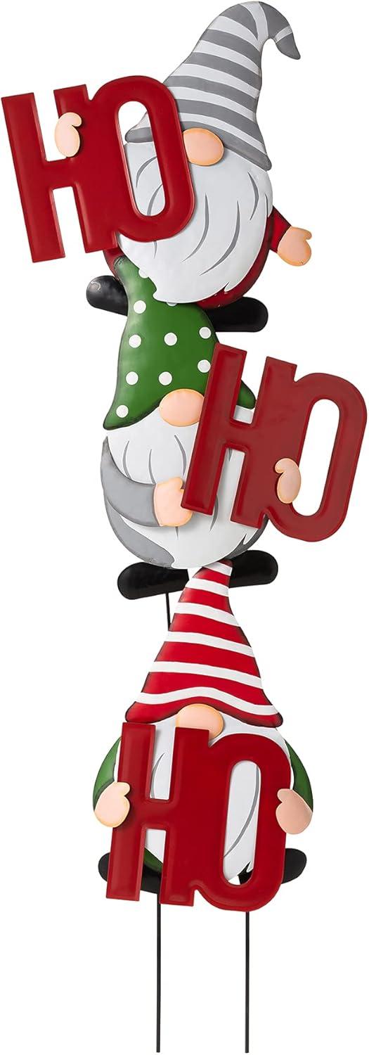 Festive Metal Gnome Yard Stakes with HOHOHO Letters