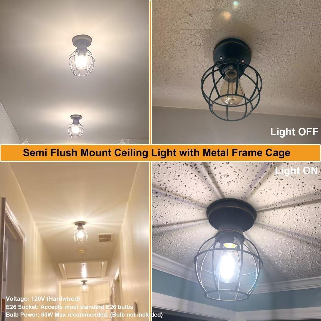 Bronze Metal Cage Semi Flush Mount Ceiling Light