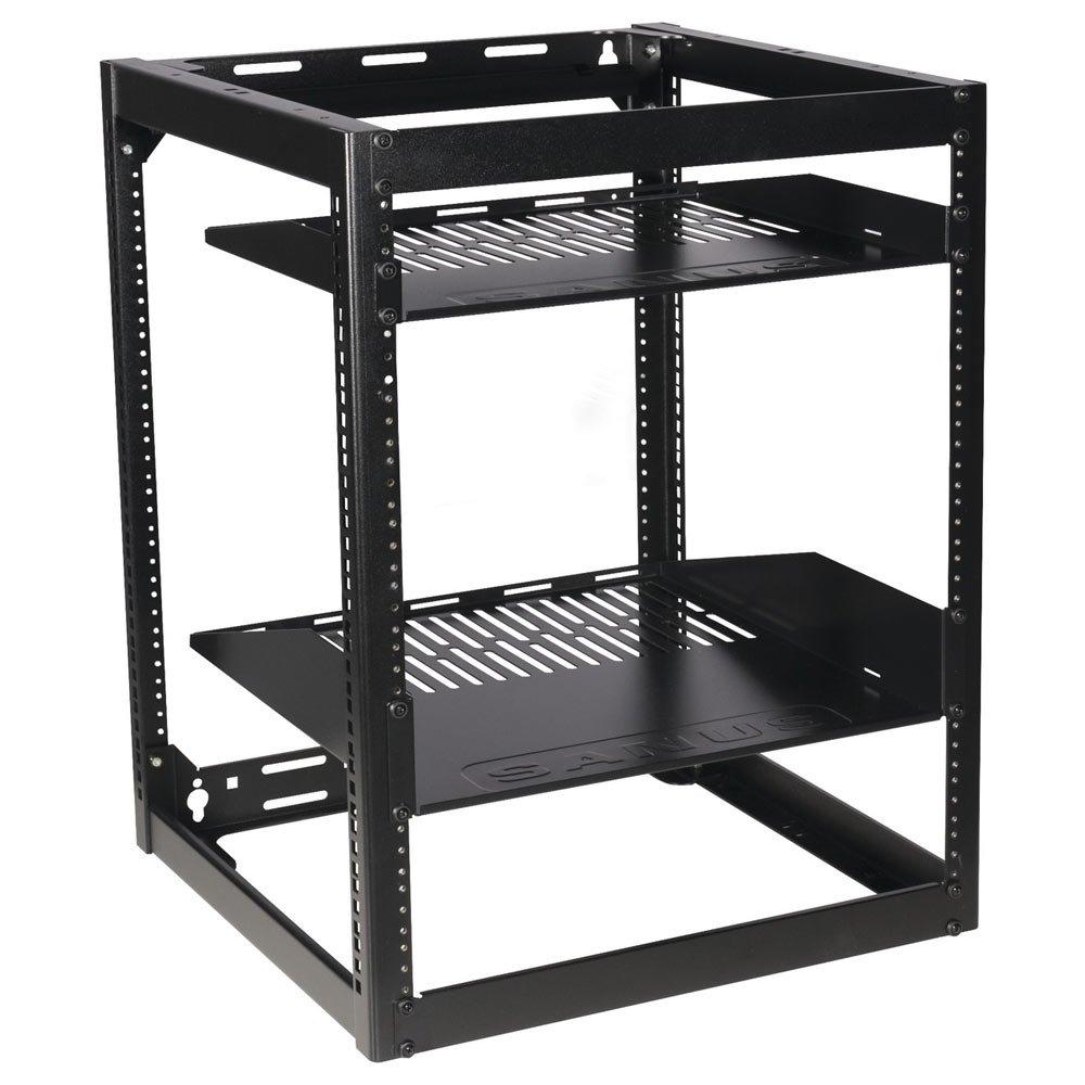 Black Steel 26" Stackable AV Rack with Removable Shelves