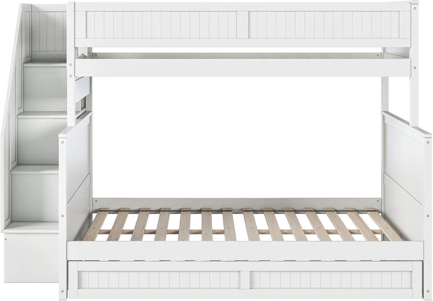 Dover Twin over Full Wood Staircase Bunk Bed with Drawer & Trundle in White