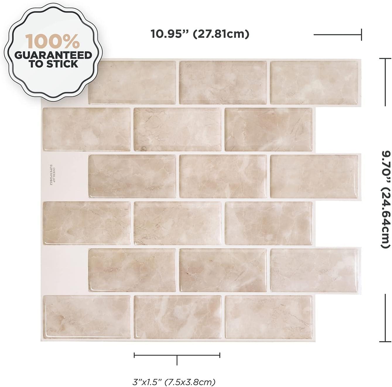 Peel and Stick Gel Backsplash Tile Subway 10" x 11" (Set of 4)