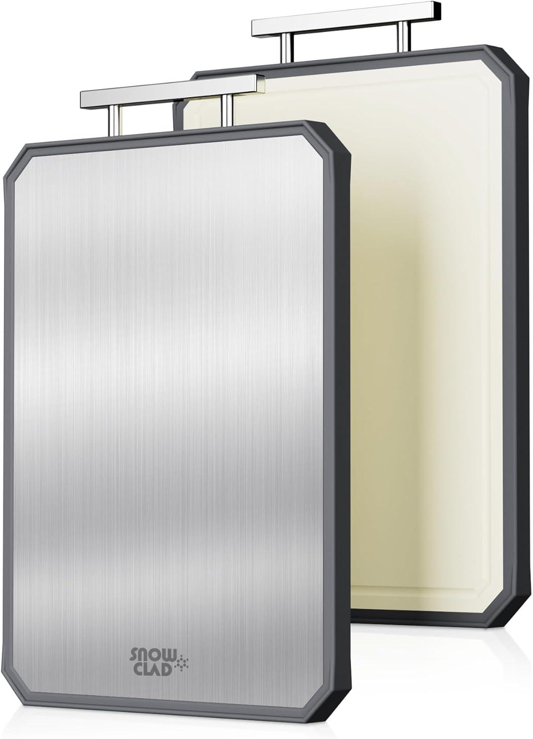 Stainless Steel Cutting Board,Double-Sided Meat Cutting Board for kitchen,Stainless Steel/Wheat straw pp Large Cutting Board for meat,Dishwasher Safe,non toxic Chopping Board,16 * 12Inch