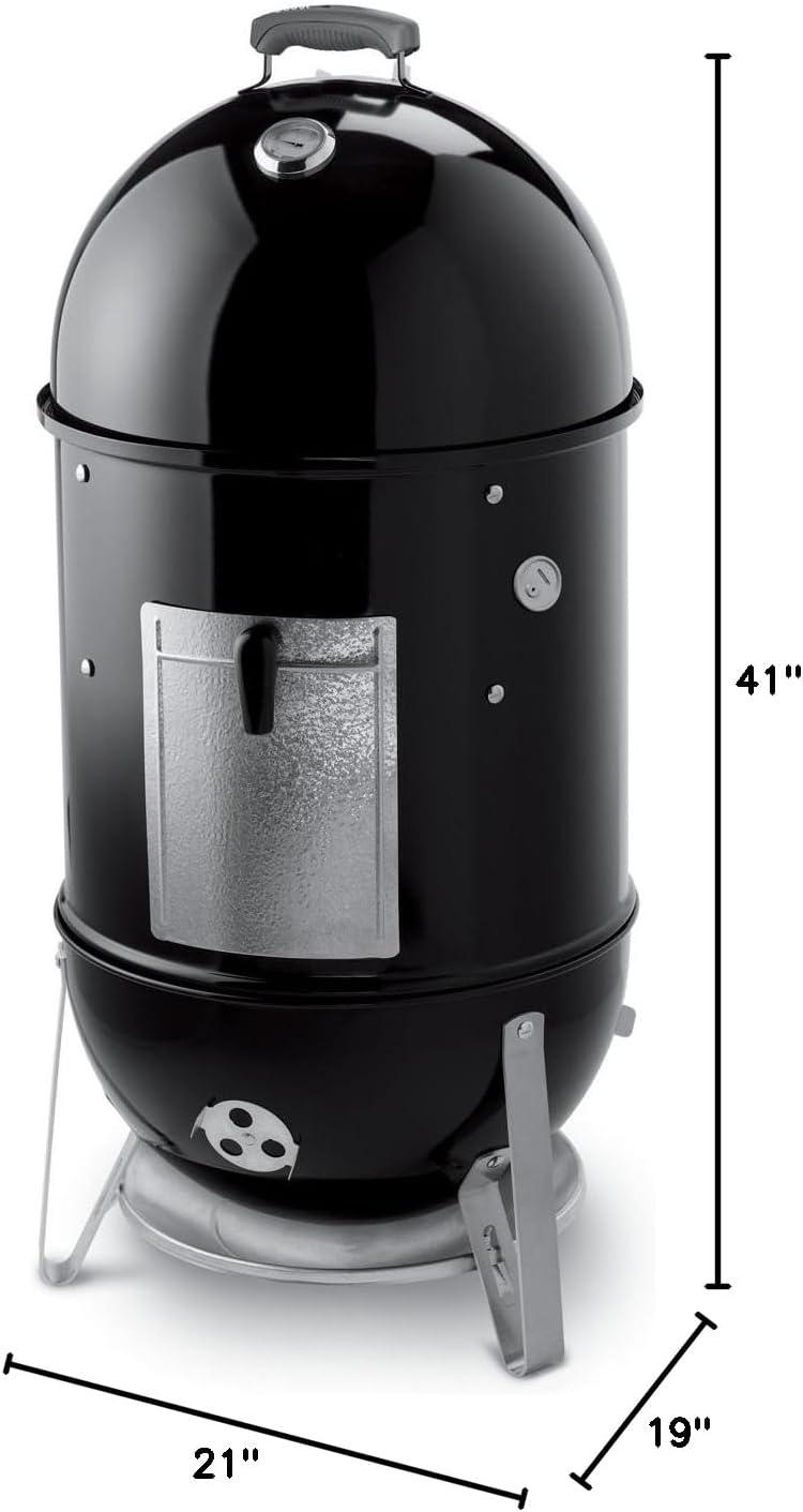 Black Porcelain Charcoal Smoker with Steel Grates and Thermometer